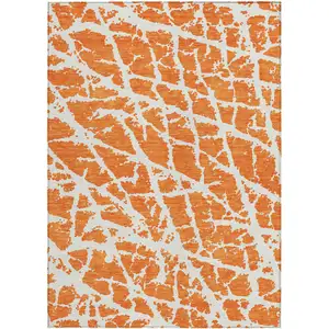 Photo of Orange and White Abstract Washable Non Skid Indoor Outdoor Area Rug