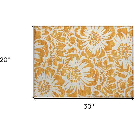 Orange and White Floral Washable Non Skid Indoor Outdoor Area Rug Photo 3