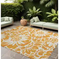 Photo of Orange and White Floral Washable Non Skid Indoor Outdoor Area Rug