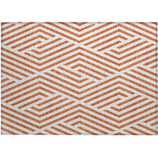 Orange and White Geometric Washable Non Skid Indoor Outdoor Area Rug Photo 2