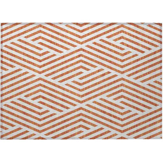 Orange and White Geometric Washable Non Skid Indoor Outdoor Area Rug Photo 5