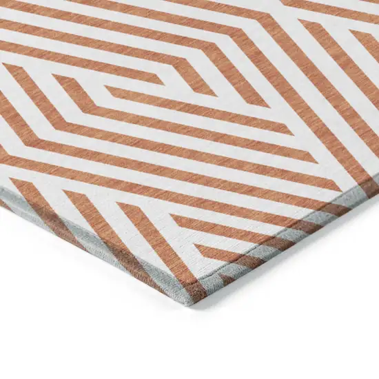 Orange and White Geometric Washable Non Skid Indoor Outdoor Area Rug Photo 7