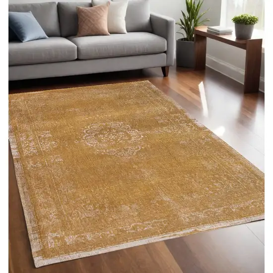 Orange and White Medallion Non Skid Area Rug Photo 1