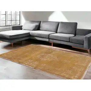 Photo of Orange and White Medallion Non Skid Area Rug