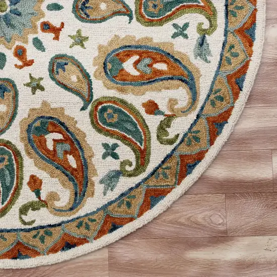 Orange and White Paisley Area Rug Photo 3