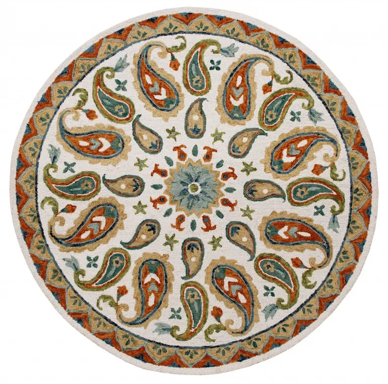 Orange and White Paisley Area Rug Photo 1