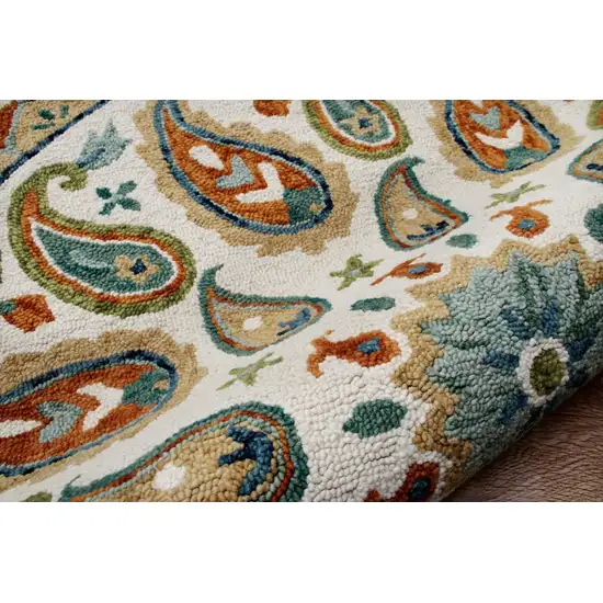 Orange and White Paisley Area Rug Photo 5