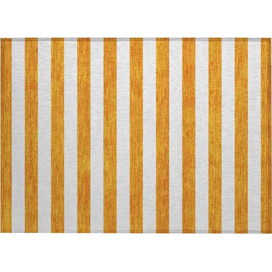 Orange and White Striped Washable Non Skid Indoor Outdoor Area Rug Photo 2