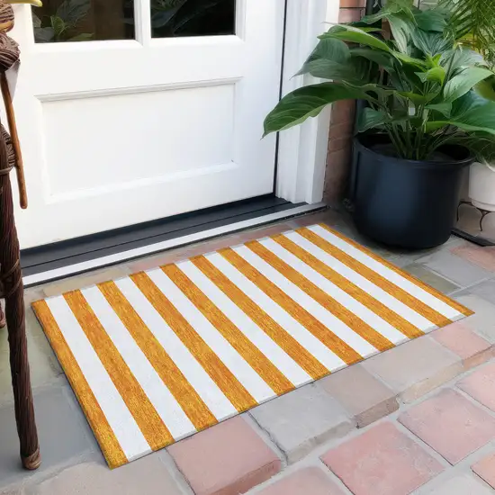 Orange and White Striped Washable Non Skid Indoor Outdoor Area Rug Photo 8