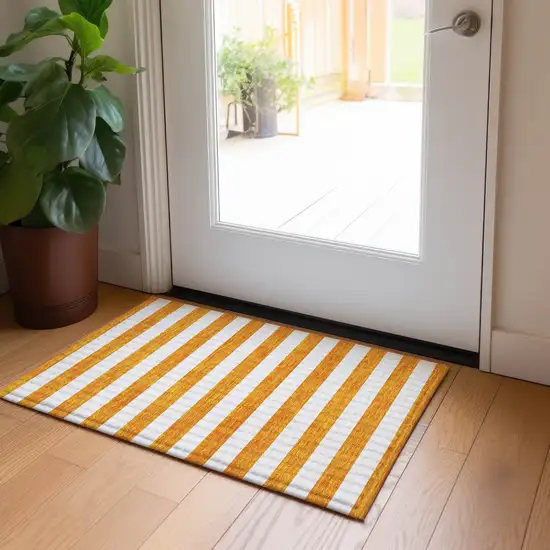 Orange and White Striped Washable Non Skid Indoor Outdoor Area Rug Photo 9