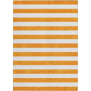 Photo of Orange and White Striped Washable Non Skid Indoor Outdoor Area Rug