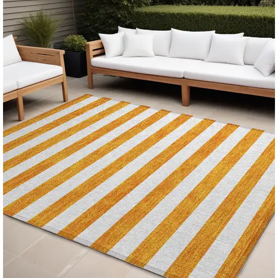 Orange and White Striped Washable Non Skid Indoor Outdoor Area Rug Photo 1