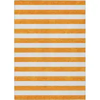 Photo of Orange and White Striped Washable Non Skid Indoor Outdoor Area Rug