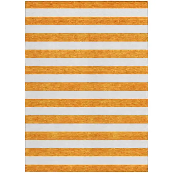 Orange and White Striped Washable Non Skid Indoor Outdoor Area Rug Photo 5