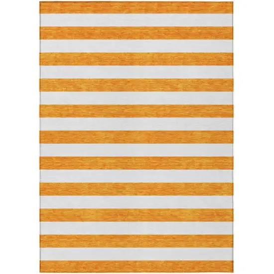 Orange and White Striped Washable Non Skid Indoor Outdoor Area Rug Photo 2