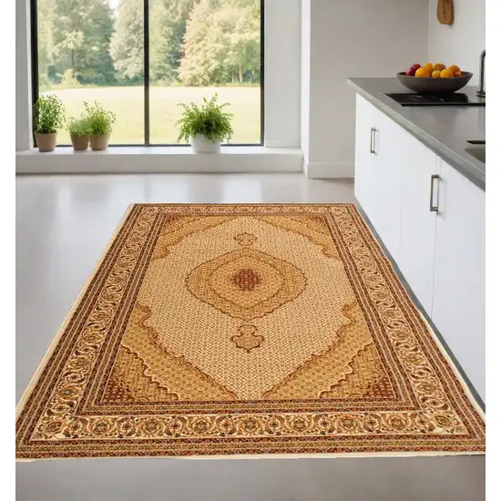 Cream Oriental Power Loom Stain Resistant Area Rug Photo 1