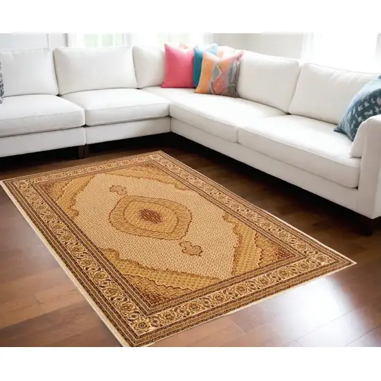 Cream Gold Oriental Power Loom Stain Resistant Area Rug Photo 1