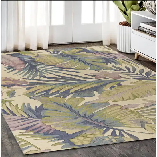 Pastel Ivory Hand Tufted Tropical Plants Indoor Area Rug Photo 1