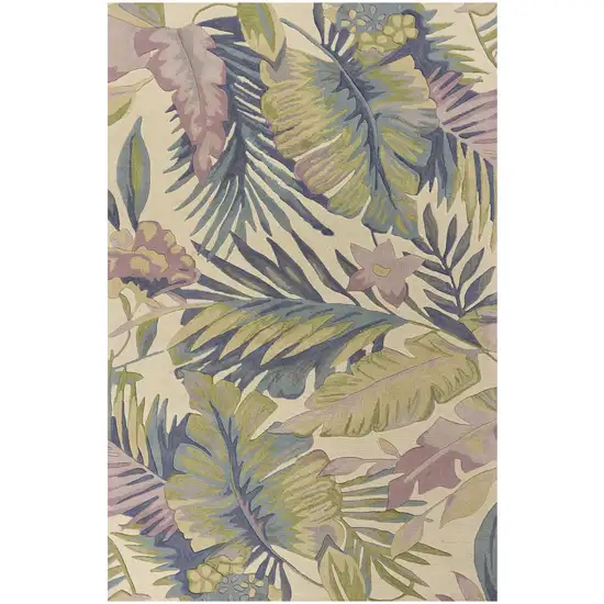 Pastel Ivory Hand Tufted Tropical Plants Indoor Area Rug Photo 2