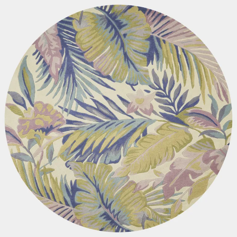 Pastel Ivory Hand Tufted Tropical Plants Indoor Area Rug Photo 1