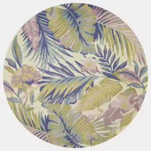 Photo of Pastel Ivory Hand Tufted Tropical Plants Indoor Area Rug