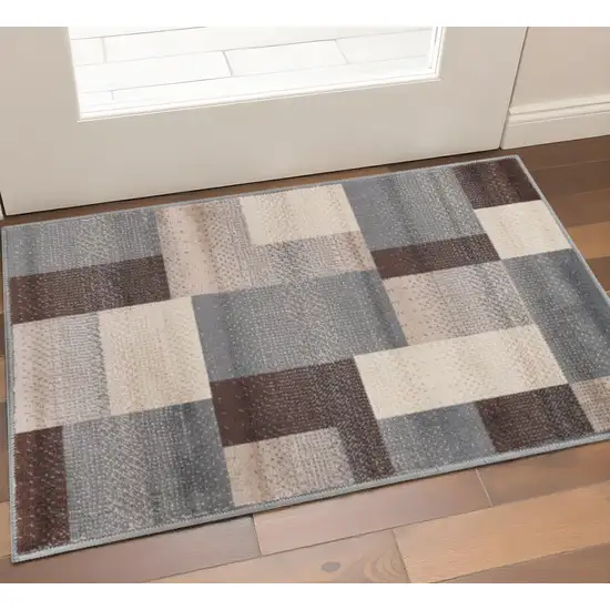 Grey Patchwork Power Loom Stain Resistant Area Rug Photo 1