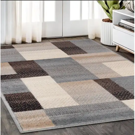 Grey-Brown Patchwork Power Loom Stain Resistant Area Rug Photo 1