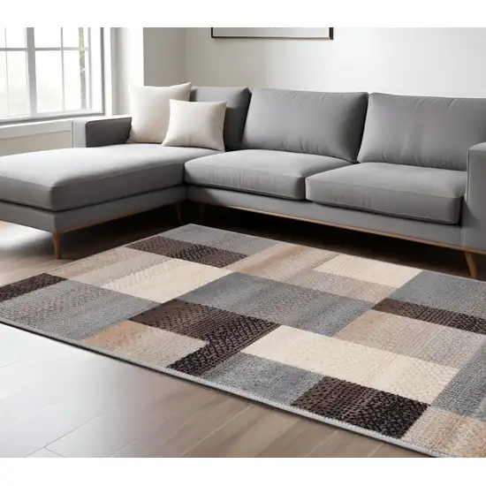 Grey-Brown Patchwork Power Loom Stain Resistant Area Rug Photo 1