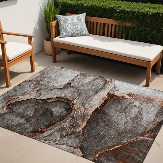 Peach Abstract Washable Non Skid Indoor Outdoor Area Rug Photo 1