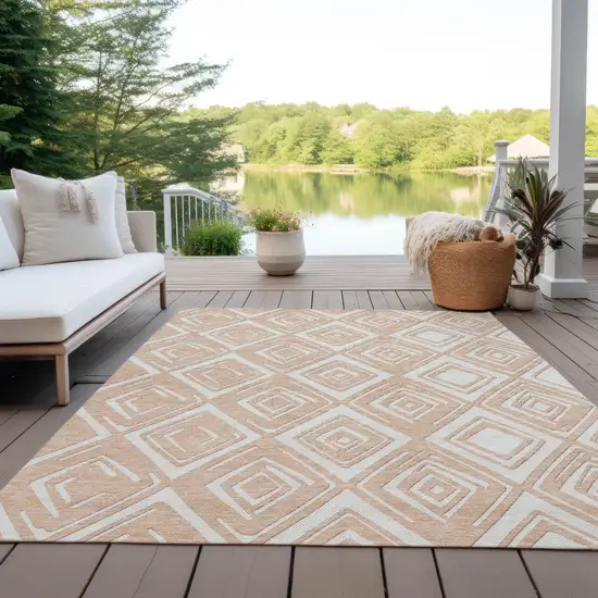 Peach And Ivory Geometric Washable Indoor Outdoor Area Rug Photo 9