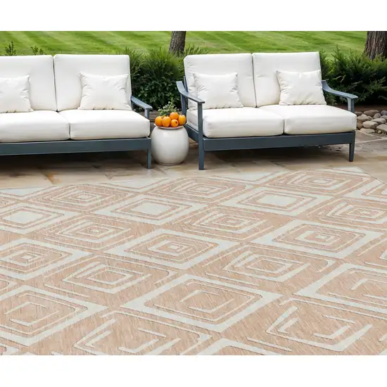 Peach And Ivory Geometric Washable Indoor Outdoor Area Rug Photo 1