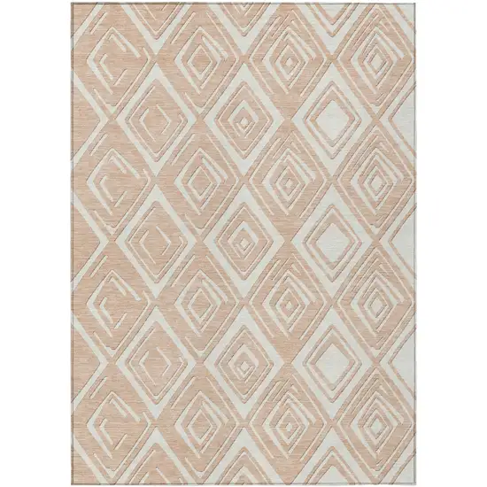 Peach And Ivory Geometric Washable Indoor Outdoor Area Rug Photo 2