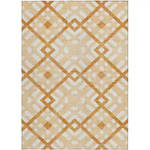 Photo of Peach Orange And Ivory Geometric Washable Indoor Outdoor Area Rug