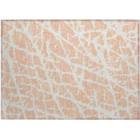 Peach and Ivory Abstract Washable Non Skid Indoor Outdoor Area Rug Photo 2