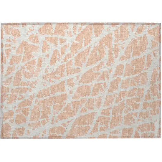 Peach and Ivory Abstract Washable Non Skid Indoor Outdoor Area Rug Photo 4