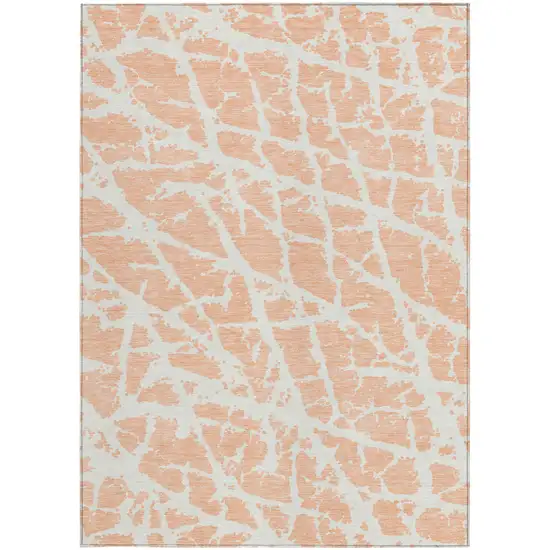 Peach and Ivory Abstract Washable Non Skid Indoor Outdoor Area Rug Photo 5