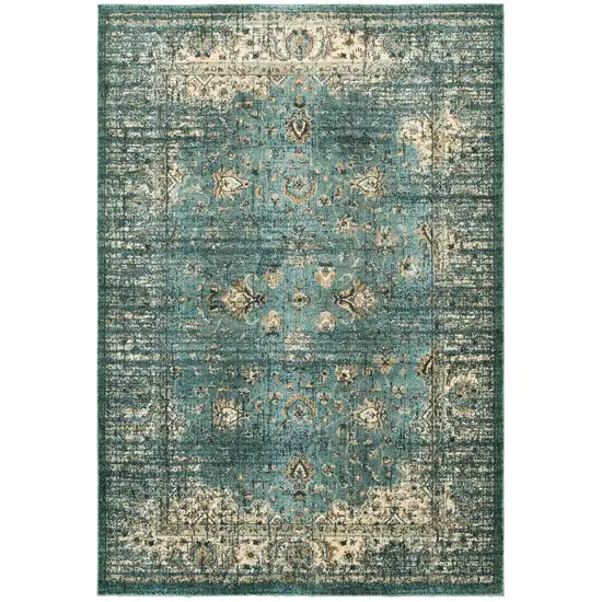 Peacock Blue and Ivory Indoor Area Rug Photo 4