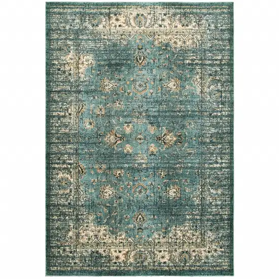Peacock Blue and Ivory Indoor Area Rug Photo 1