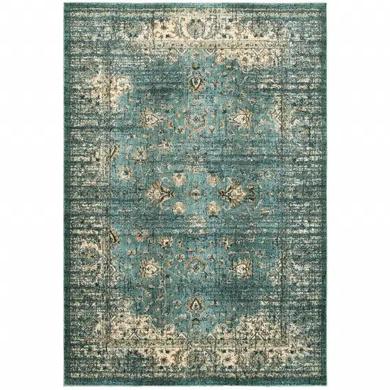 Peacock Blue and Ivory  Indoor Area Rug Photo 1