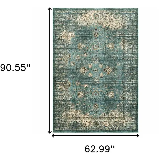 Peacock Blue and Ivory  Indoor Area Rug Photo 5