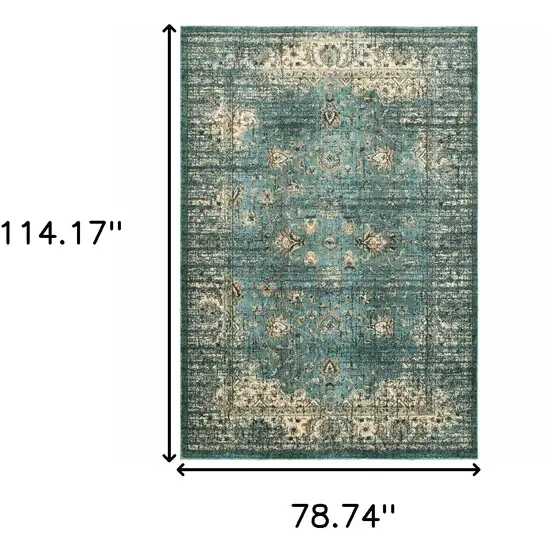 Peacock Blue and Ivory  Indoor Area Rug Photo 5