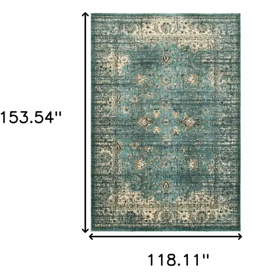 Peacock Blue and Ivory Indoor Area Rug Photo 5