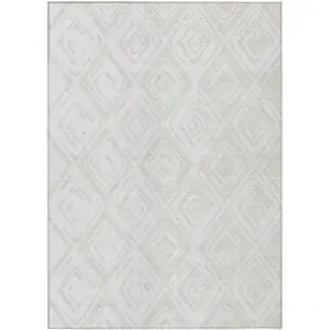 Photo of Pearl And Ivory Geometric Washable Indoor Outdoor Area Rug