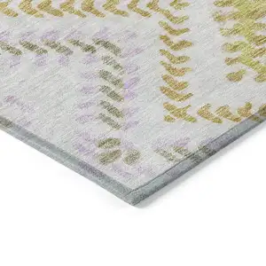 Photo of Pearl Ivory And Artichoke Green Geometric Washable Indoor Outdoor Area Rug