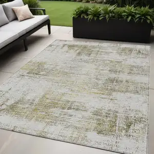 Photo of Pearl Ivory And Gold Abstract Washable Indoor Outdoor Area Rug