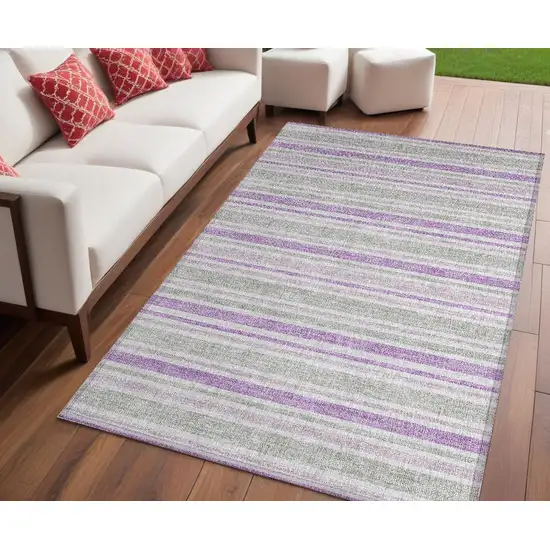 Pearl Striped Washable Non Skid Indoor Outdoor Area Rug Photo 1