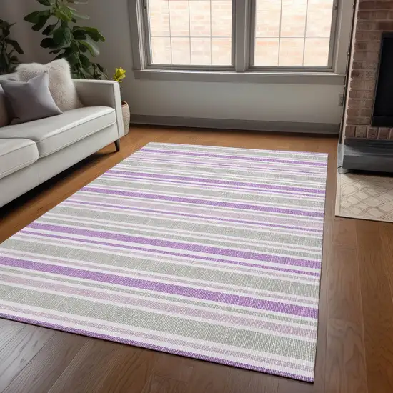 Pearl Striped Washable Non Skid Indoor Outdoor Area Rug Photo 8