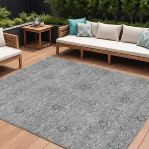 Photo of Pewter And Gray Floral Washable Indoor Outdoor Area Rug