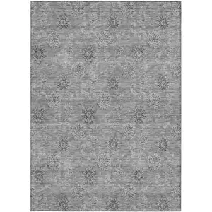 Photo of Pewter And Gray Floral Washable Indoor Outdoor Area Rug