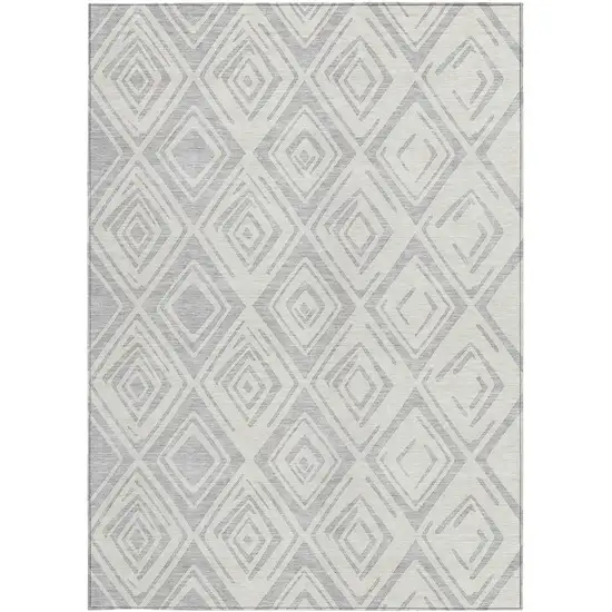 Pewter And Ivory Geometric Washable Indoor Outdoor Area Rug Photo 4